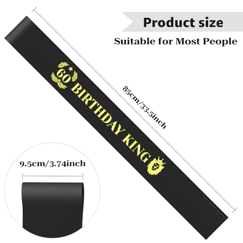60th Birthday Sash for Men - Satin Black Gift for Him