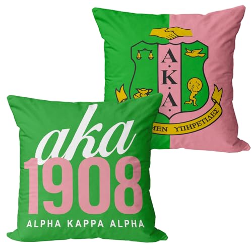 AKA 1908 Sorority Sister Throw Pillow Covers - Set of 2, Pink & Green