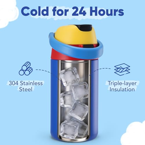 Fijinhom 12oz Stainless Steel Toddler Water Bottle with 2-in-1 Lid - Blue