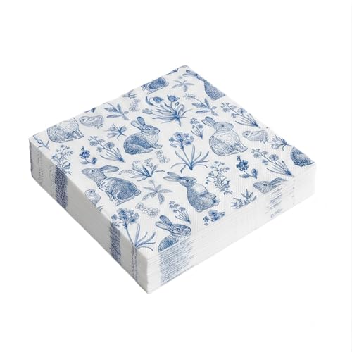 40 Pcs Chinoiserie Blue & White Easter Bunny Paper Napkins