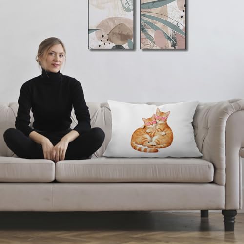 Orange Tabby Cat Gifts Lumbar Pillow Covers 12x20 - Rustic Design
