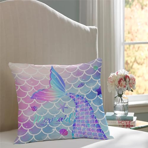 Mermaid Throw Pillow Covers 18x18, Soft Decorative Pillowcases (Mer01) - 2 Pack