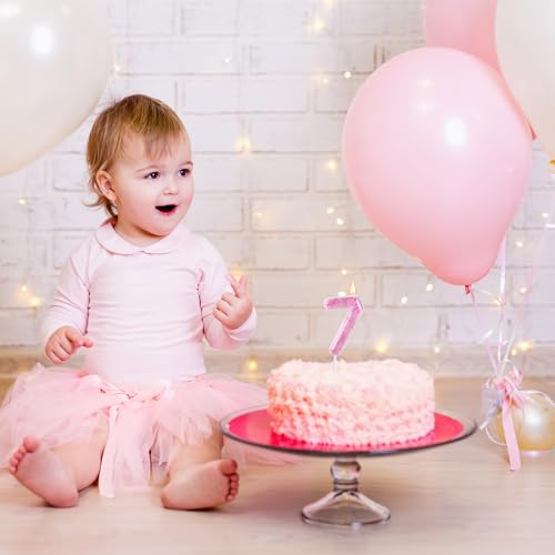 Pink Bow Number 7 Birthday Candle - Elegant Cake Topper