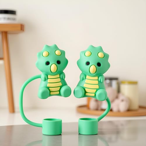 Green Dinosaur Silicone Straw Caps for Stanley Cup - 5 Pack