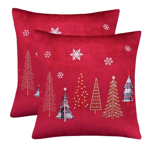 Tosleo Christmas Tree Velvet Throw Pillow Covers, 18x18 Inch - Set of 2