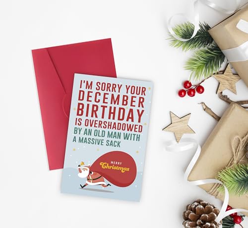 Funny December Birthday Card for Christmas - 8x5.3 inches