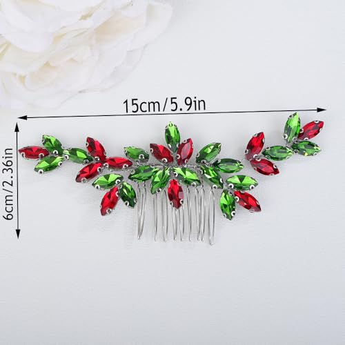 Teyglen Gold Crystal Wedding Hair Comb Red and Green Rhinestone Headpiece