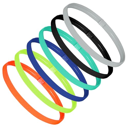 6 Pieces Elastic Sport Headband for Women Men, 6 Colors Thin Non Slip Workout Sweatband Hair Band for Yoga Running Soccer