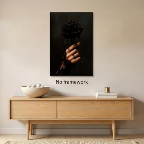 Gothic Black Rose Oil Painting Print - Dark Academia Wall Art 8x12