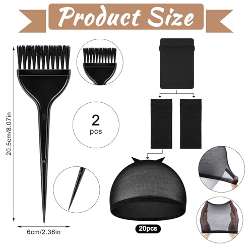 Hotop Stocking Wig Cap and Applicator Brush Set - Black Nylon Hair Nets