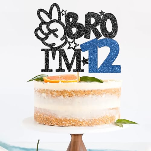 Brother I'm 12 Cake Topper - Black Glitter Birthday Decoration