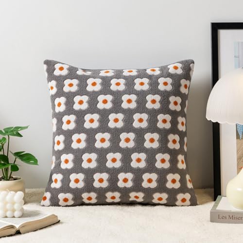 Grey Boho Velvet Throw Pillow Covers 18x18 Inches (Pack of 2)