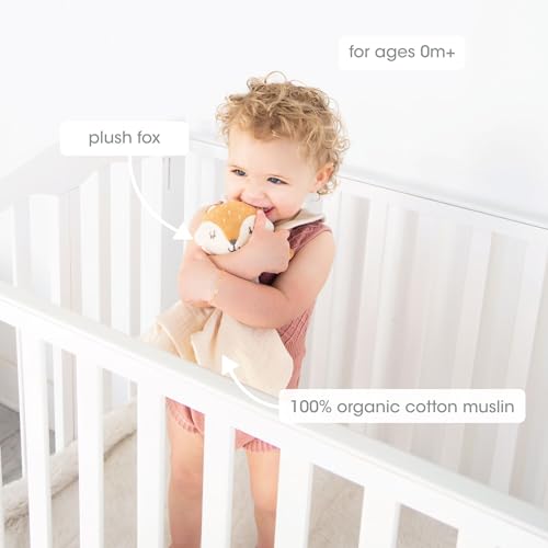 Pearhead Fox Baby Lovey, Organic Cotton Muslin Security Blanket