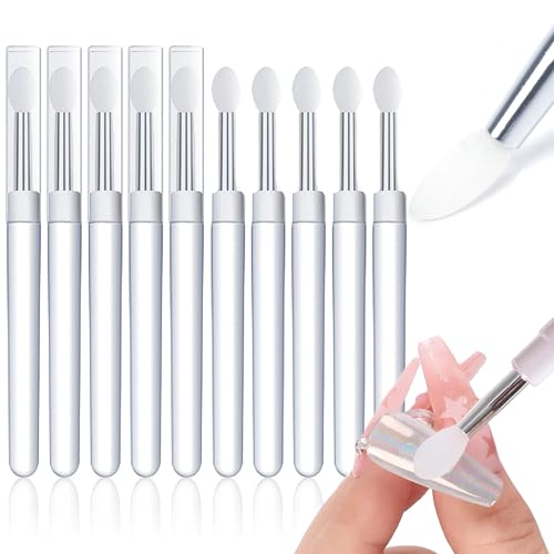 MOLILON 10 Pcs Silicone Nail Art Brushes with Caps for Chrome Powder
