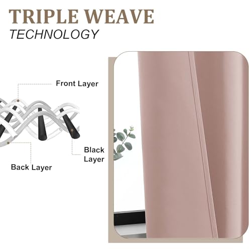 Lecloud Blush Pink Blackout Kitchen Curtains, 40"W x 36"L - 2 Panel Set