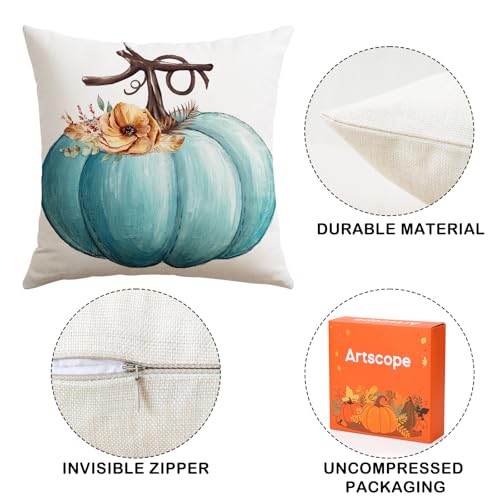 Artscope Fall Decorative Throw Pillow Covers, 18x18 Inch Blue Set of 4