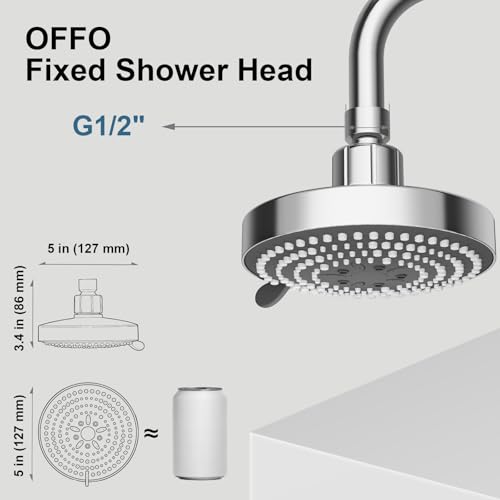 OFFO 6-Mode High Pressure Shower Head, 5-Inch Fixed Showerhead in Chrome