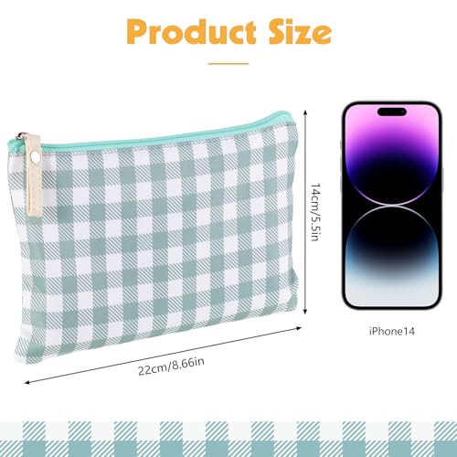 2 Pack Gingham Makeup Bags Small Zipper Cosmetic Pouches Green Brown