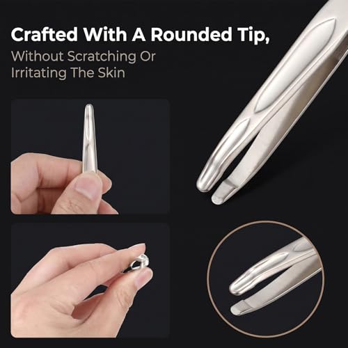 Gold Stainless Steel Round Tip Tweezers with Travel Case for Facial Hair