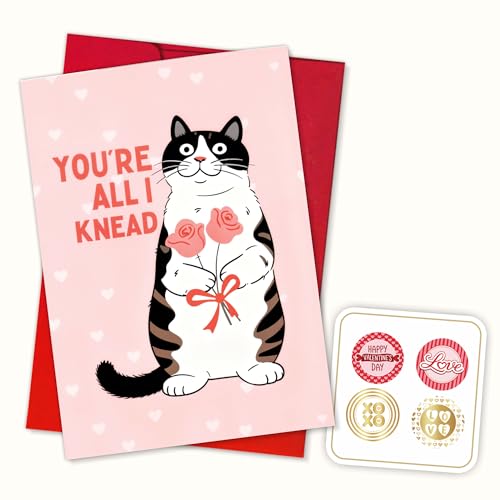 Funny Cat Valentine Card - You're All I Knead Bakery Pun
