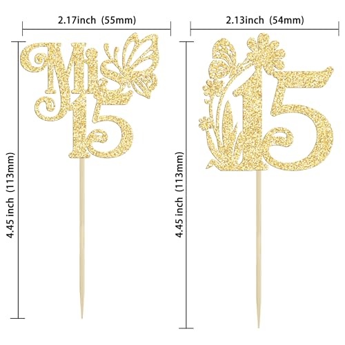 Ephlyn 24Pcs Glitter Cupcake Toppers for 15th Birthday Party