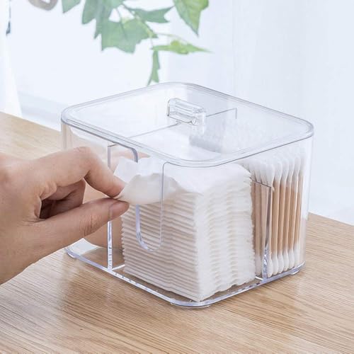 SUNFICON Acrylic Cotton Pad Holder - 4-Compartment Organizer for Bathroom & Vanity