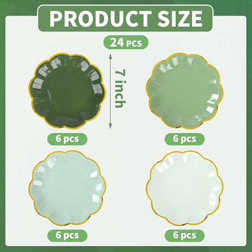AimFun 24-Pack Sage Green Scalloped Paper Dessert Plates, 7-Inch Disposable