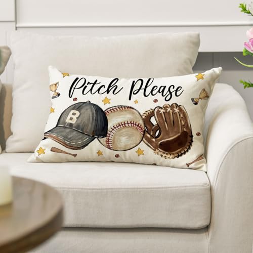20 x 12 Inch Baseball Throw Pillow Cover - American Bat Ball Sport Cushion for Sofa & Couch