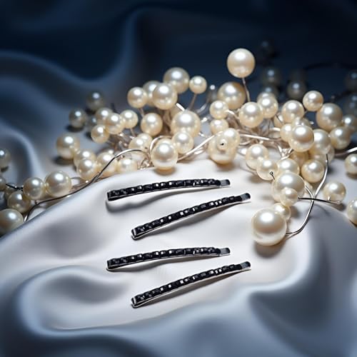 Black Rhinestone Hair Barrettes Crystal Bobby Pins 4-Pack