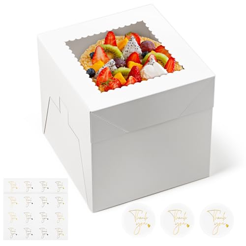 ZORRITA 8x8x8 Inch Cake Boxes with Window - 4 Pack for Parties