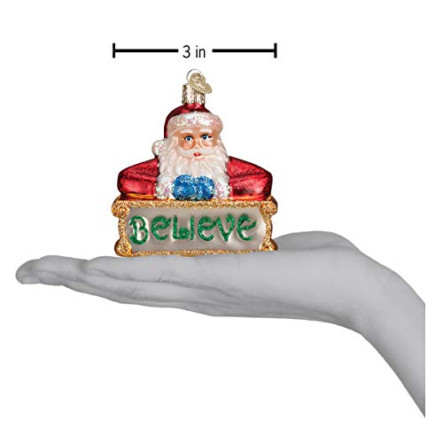 Assorted Glass Blown Christmas Tree Ornaments - Believe Santa - Black, Red, White, Blue, Green, Yellow