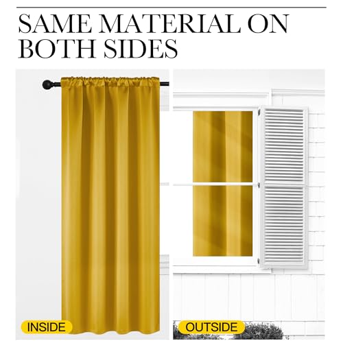 NICETOWN Gold Faux Silk Blackout Curtains, 42"W x 36"L, 2-Panel Set