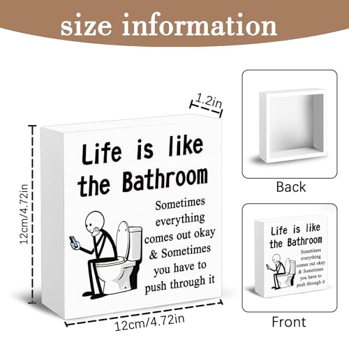 Funny Bathroom Sign Decor - Inspirational Wooden Shelf Art