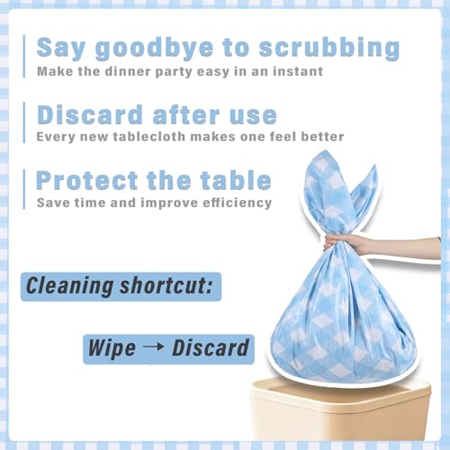 Sky Blue Checkered Tablecloths - 3 Pack 54 x 108 Inch Disposable