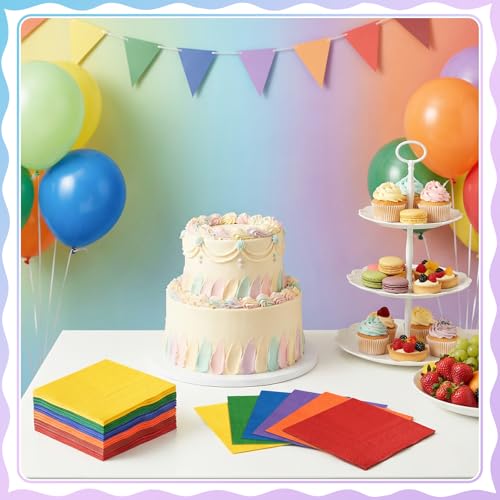 Rainbow Cocktail Napkins - 120 Pack 5x5 Inch Disposable Paper Napkins
