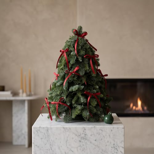 Artificial Christmas Tree with Red Bows - 15.75 Inch Mini Tabletop Decor