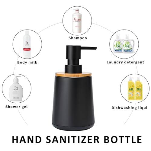 TOOZFO 12 oz Soap Dispenser Set - Modern Bamboo and Plastic Pump Bottle
