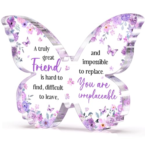 Glydein Friend Friendship Gifts for Women - Purple Butterfly Acrylic Desk Plaque