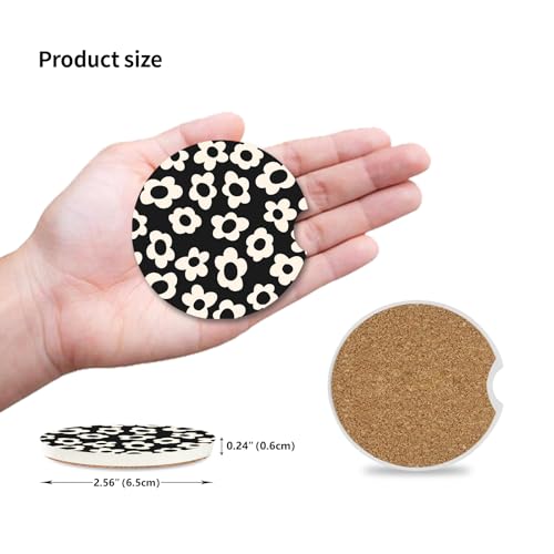 Absorbent Car Coasters 2 Pack - White Flower Ceramic & Cork Drink Holders