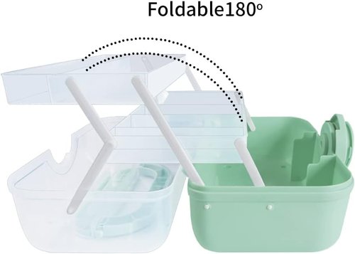 Family First Medicine Storage Container - 3-Tier Foldable Organizer with Removable Pill Case | Green