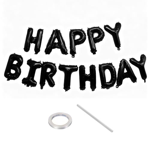 Black Happy Birthday Balloons Banner - 16-inch Foil Party Decorations