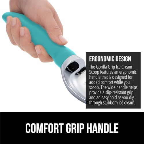 GORILLA GRIP® Heavy Duty Ice Cream Scoop - Turquoise, Ergonomic Design