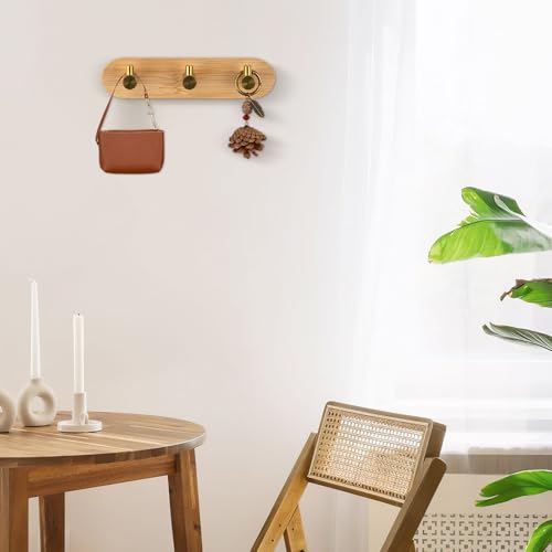 Nekon Bamboo Wall Key Holder with Gold Hooks - Small Adhesive Rack