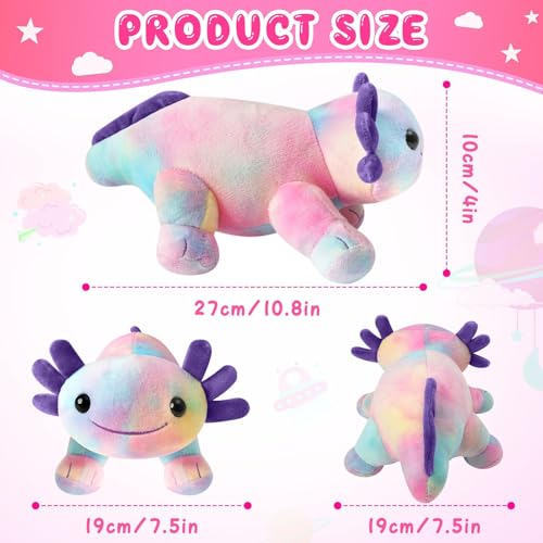 DYBFONO Multicolored Axolotl Plush Toy, 10.8” Soft Stuffed Animal Pillow
