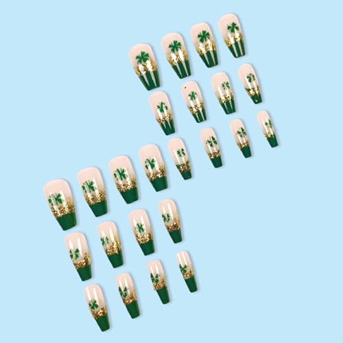 St. Patrick's Day Press On Nails Medium Coffin Shamrock False Nails