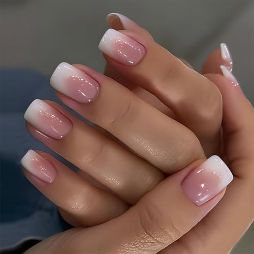 Fxujen Square Press On Nails Pink Ombre Acrylic False Nails Kit
