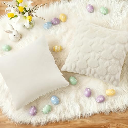 Cream White Faux Fur Bunny Throw Pillow Covers - Set of 2, 18x18