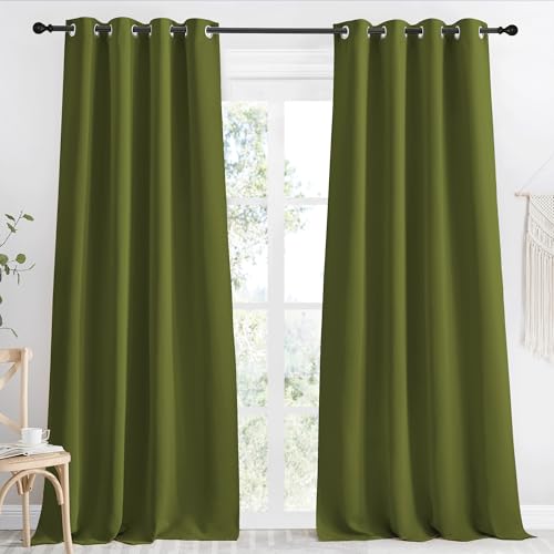 NICETOWN Blackout Curtain Panel 55x118 Inches Olive Green Room Darkening Thermal Insulated Window Treatment