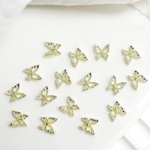 WOKOTO 200pcs Gold and Silver Hollow Butterfly Nail Charms 3D Alloy Studs
