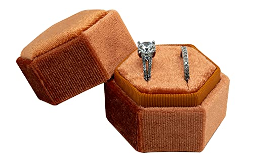 Beatrix & Luca Velvet Hexagon Ring Box - Sedona Copper Double Slot